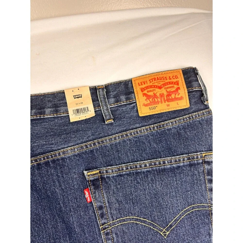 Levis 550 Jeans Mens 52X28 Relaxed Fit 100% Cotton Pants Dark Wash Straight Leg